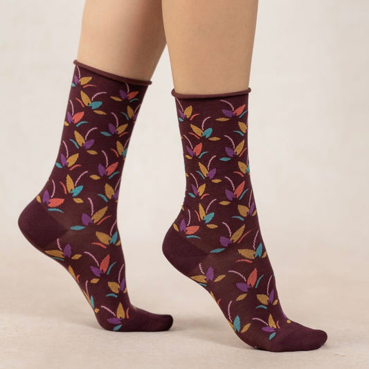 BLF 6496 Velvet Cotton socks with foliage pattern