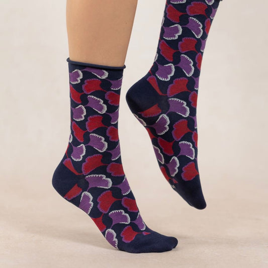 BLF 6497 Velvet socks with Ginkgo pattern