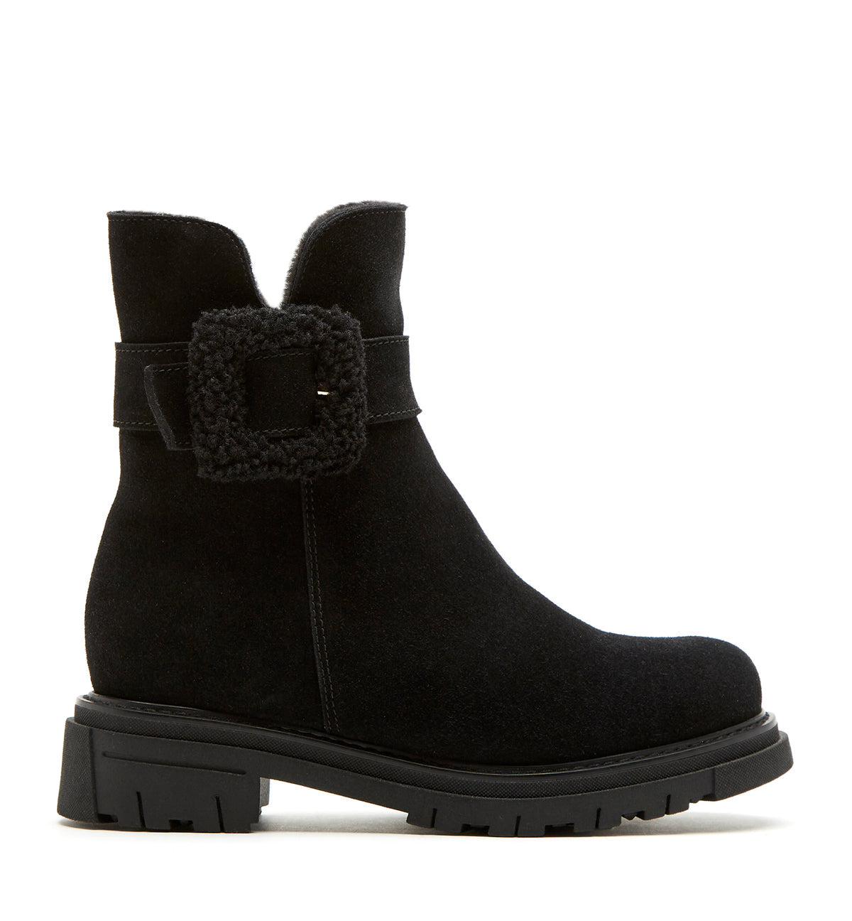 LC DAX SHEARLING-LINED BLACK SUEDE BOOTIE