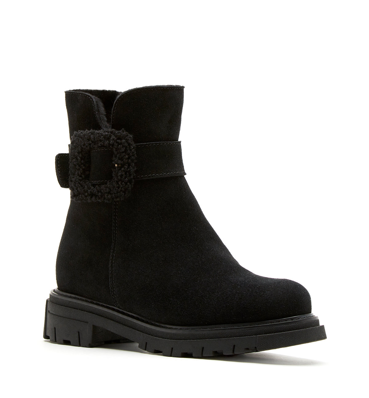 LC DAX SHEARLING-LINED BLACK SUEDE BOOTIE