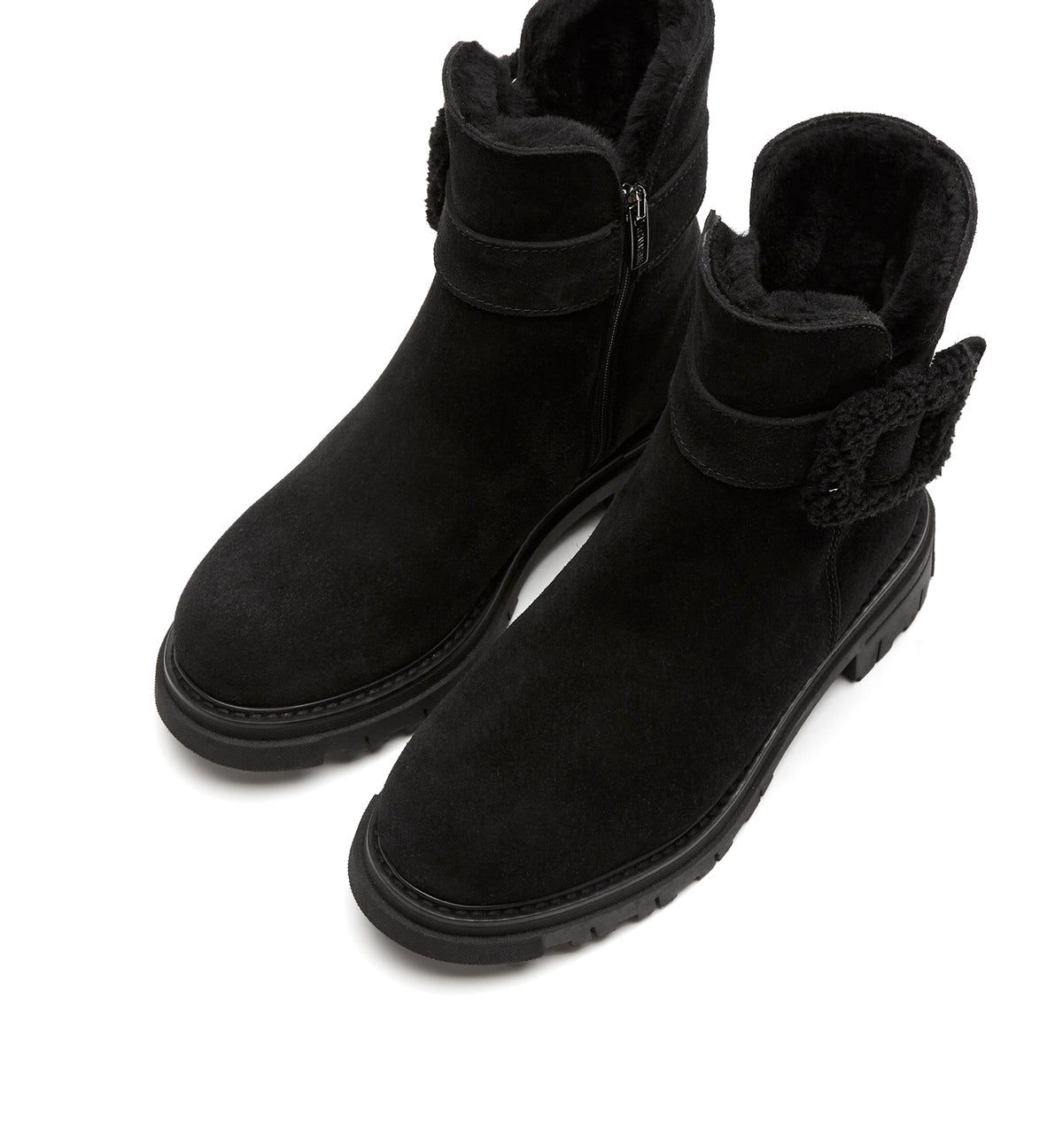 LC DAX SHEARLING-LINED BLACK SUEDE BOOTIE